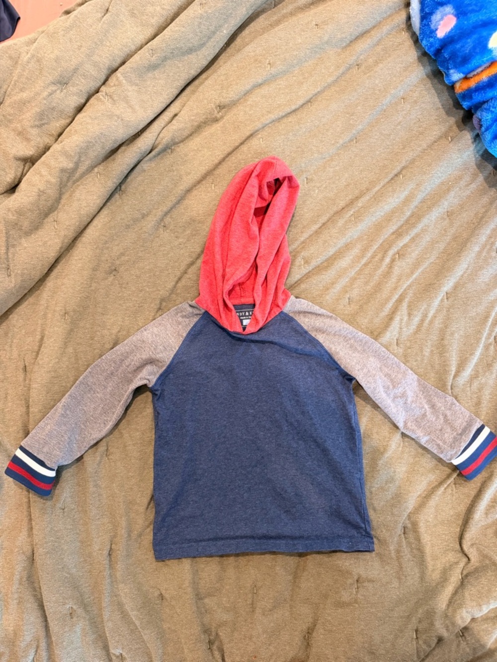 Andy & Evan | Toddler Navy & Red Hooded Raglan Top